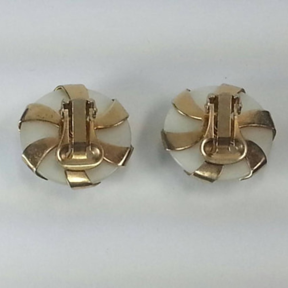 Translucent Brown White Plastic Button Earrings - image 2